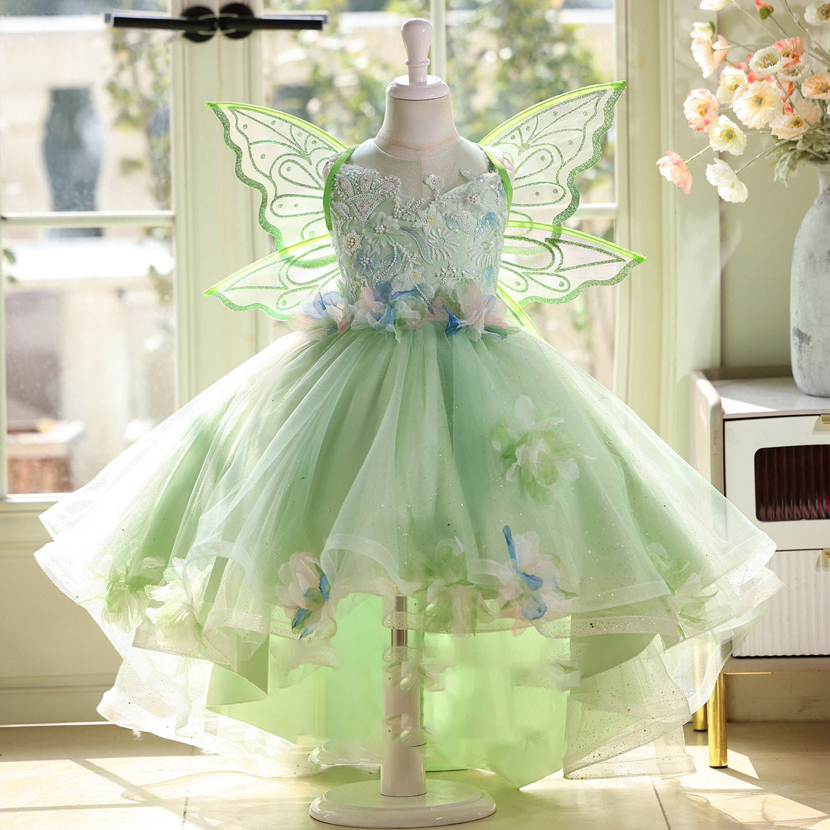 Green Tulle Tail Tuxedo Up Dance Party Evening Dress