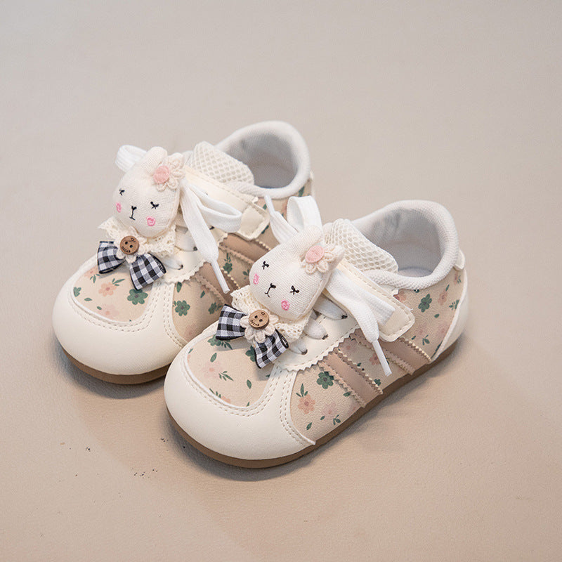 Children's Sneakers with Little Flowers and Bunnies
