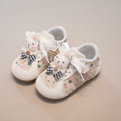 Children's Sneakers with Little Flowers and Bunnies