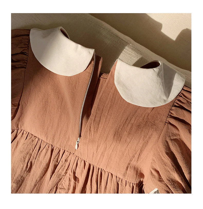Vestido infantil marrón con ositos de peluche 