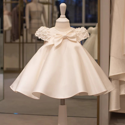 Children's Dress with Bow and Flower Sleeves