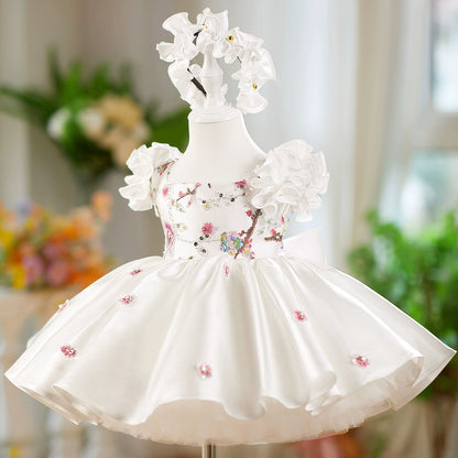 White Party Dress with Sparkling Flowers