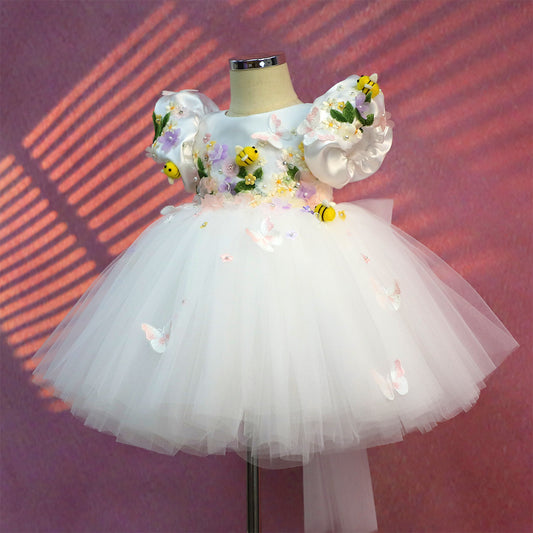 White Children's Dress with Little Bees