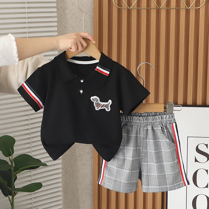 Boys' Polo Shirt Set with Puppy Design