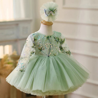 Bright Floral Green Children's Party Dress