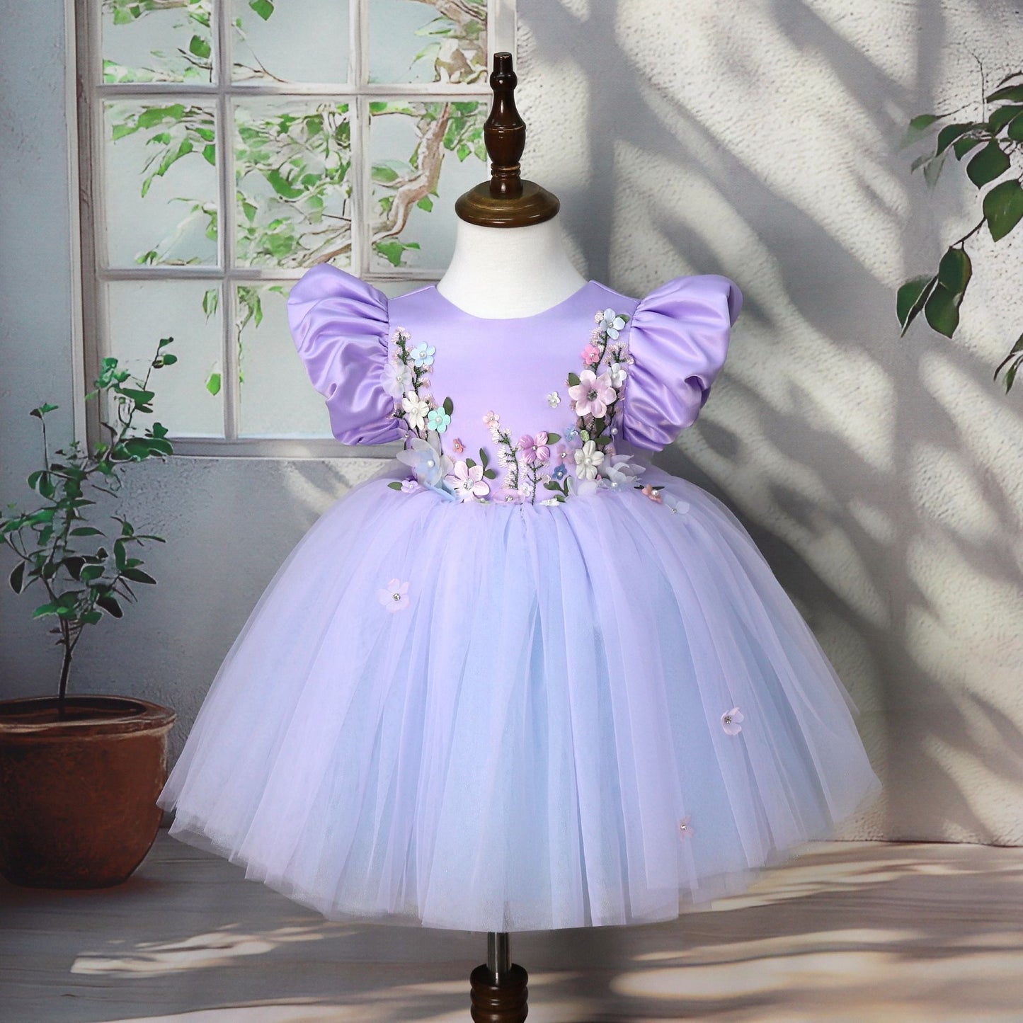 Purple Floral Party Dress for Girls