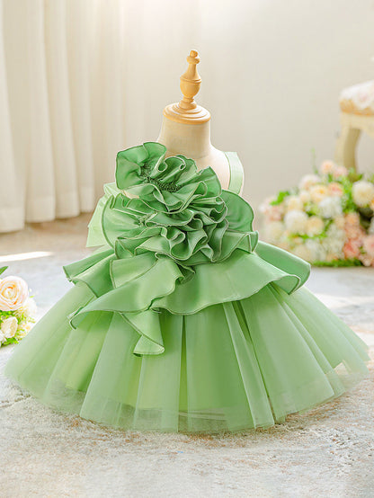 Vestido de fiesta infantil con flores abullonadas 