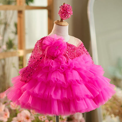 Pink Children's Dress with Floral Collar