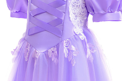 Children's Party Dress, Purple with Flowers