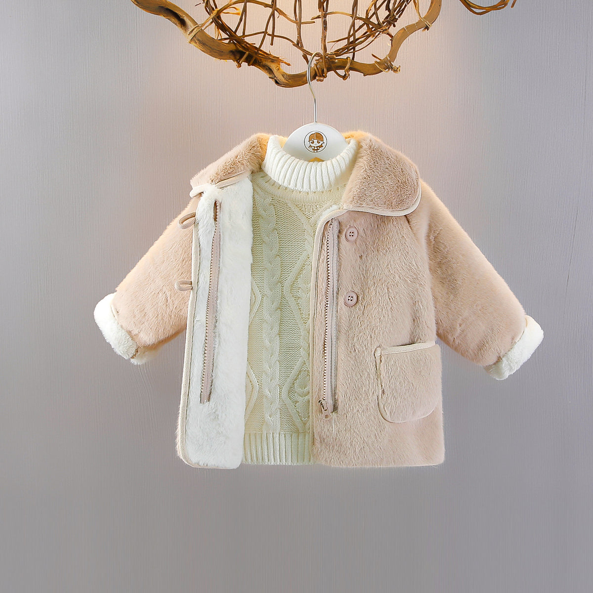 Pink Lapel Baby Thickened Plush Jacket Cute Princess Outerwear Children's Clothing