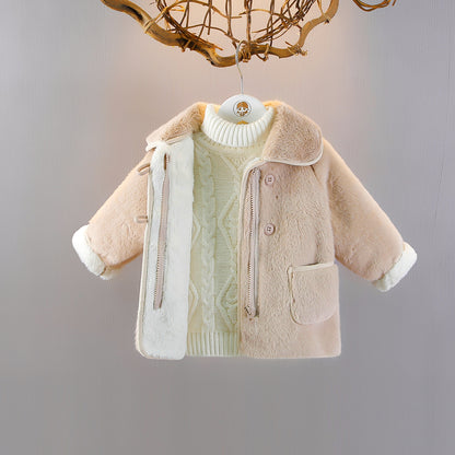 Pink Lapel Baby Thickened Plush Jacket Cute Princess Outerwear Children's Clothing