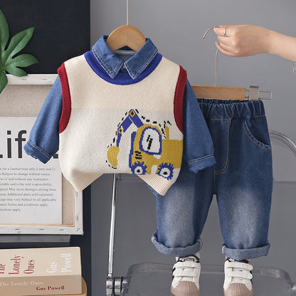 3-Piece Kids' Denim Outfit – Tractor Theme