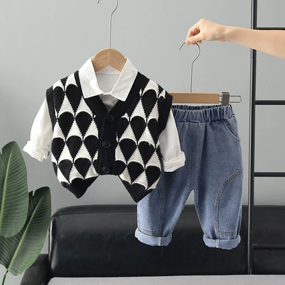 Boys' 3-Piece Set with Knitted Vest