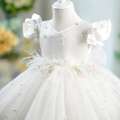 Party Dress with Pearls and Feathers