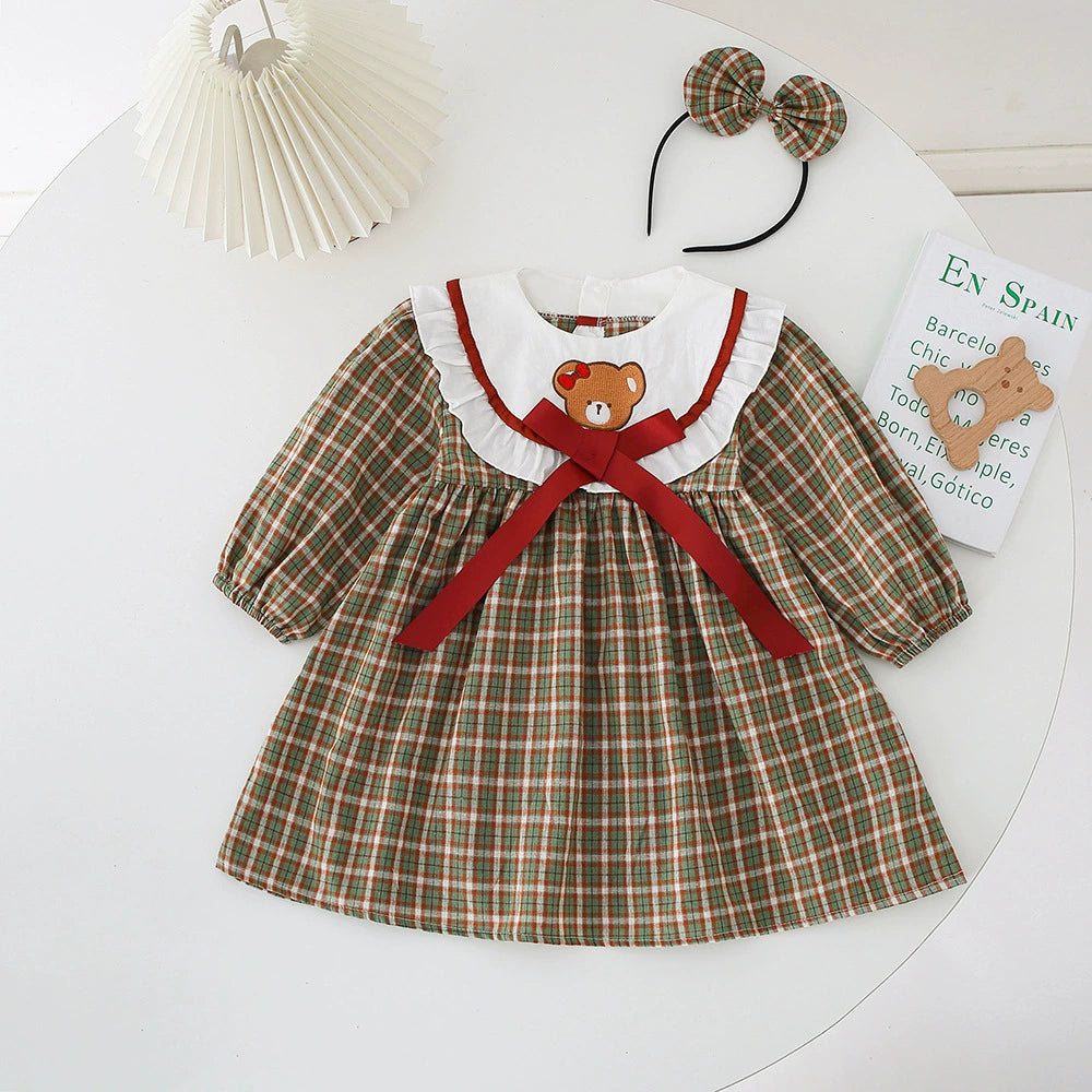 Body/ Checkered Dress with Teddy Bear for Kids