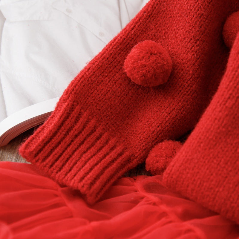 Red Pompom Children's Set