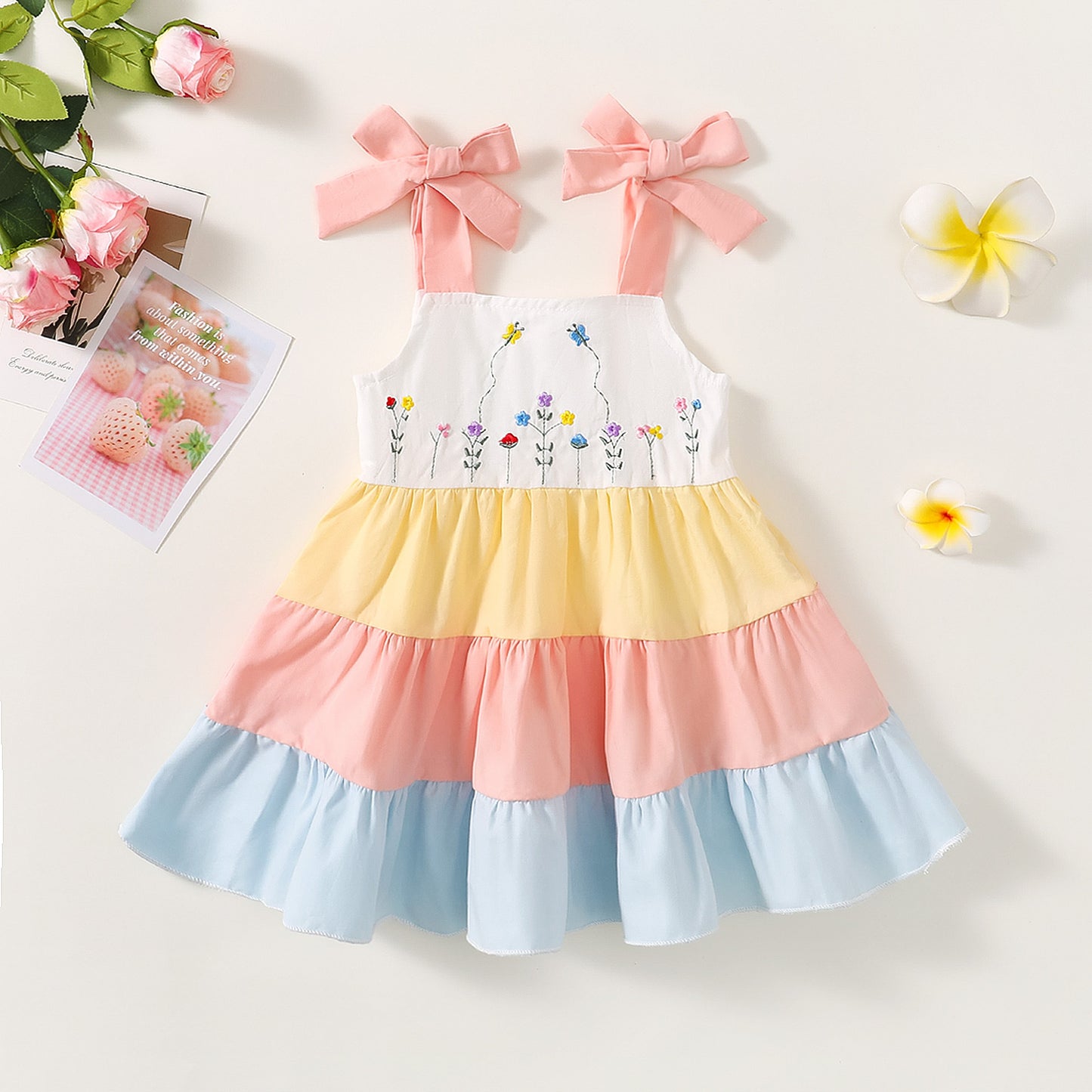 Children's Dress with Thin Straps and Little Flowers