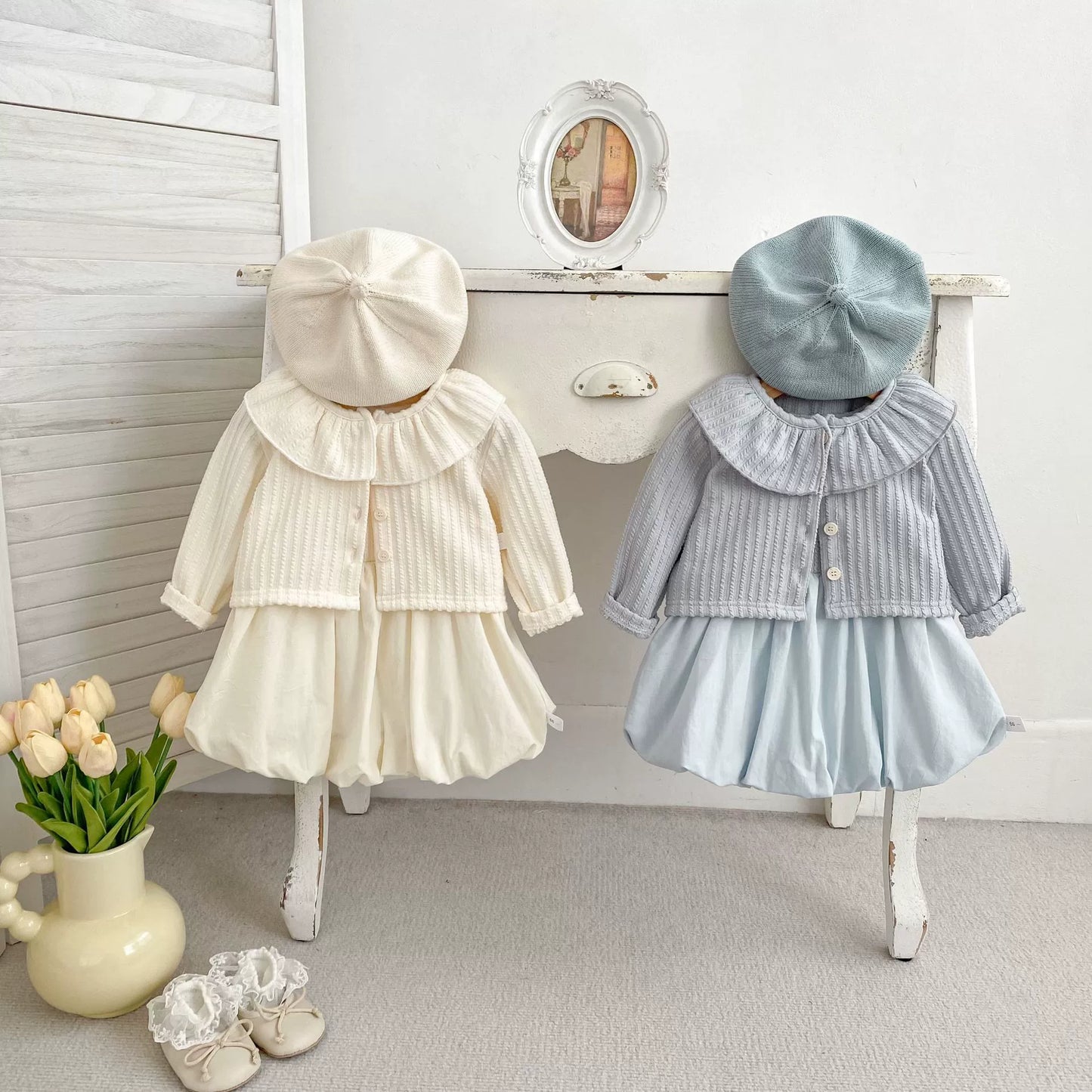 Girls' Outfit Set: Cardigan + Balloon Dress