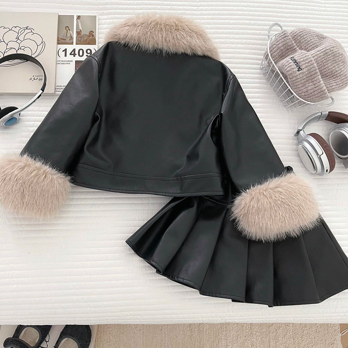 Children's Set in Faux Leather and Faux Fur