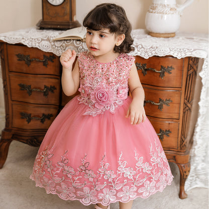 Vestido de fiesta infantil de tul brillante y flores 