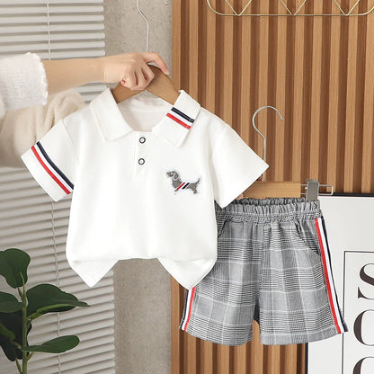 Boys' Polo Shirt Set with Puppy Design