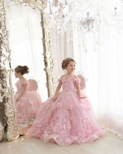 Girls' Long Party Dress with Flowers