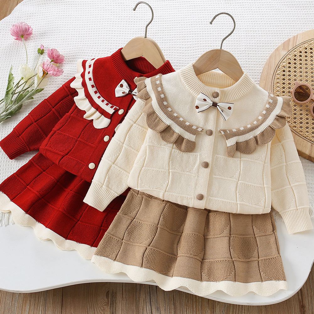 Girls' Knitted Set with Bow Detail by Mussi