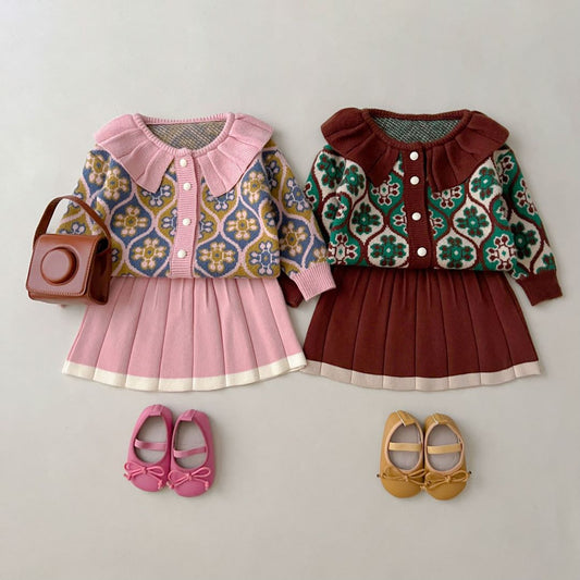Girls' Knitted Set with Flowers