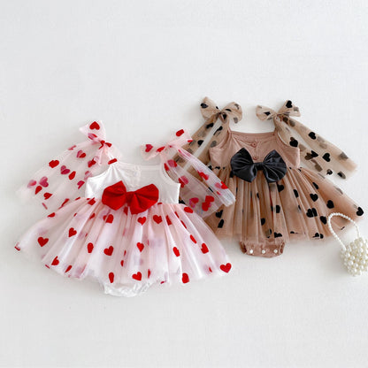 Girls' Dress with Hearts and Small Bow