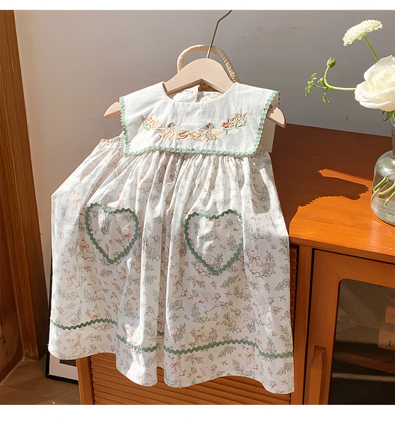 Children's Dress with Little Flowers and Ruffles