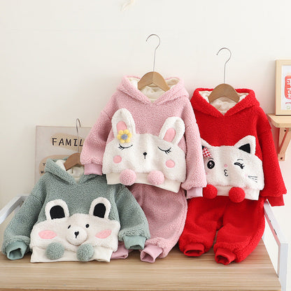Conjunto infantil de invierno con gatito grueso para mujer 
