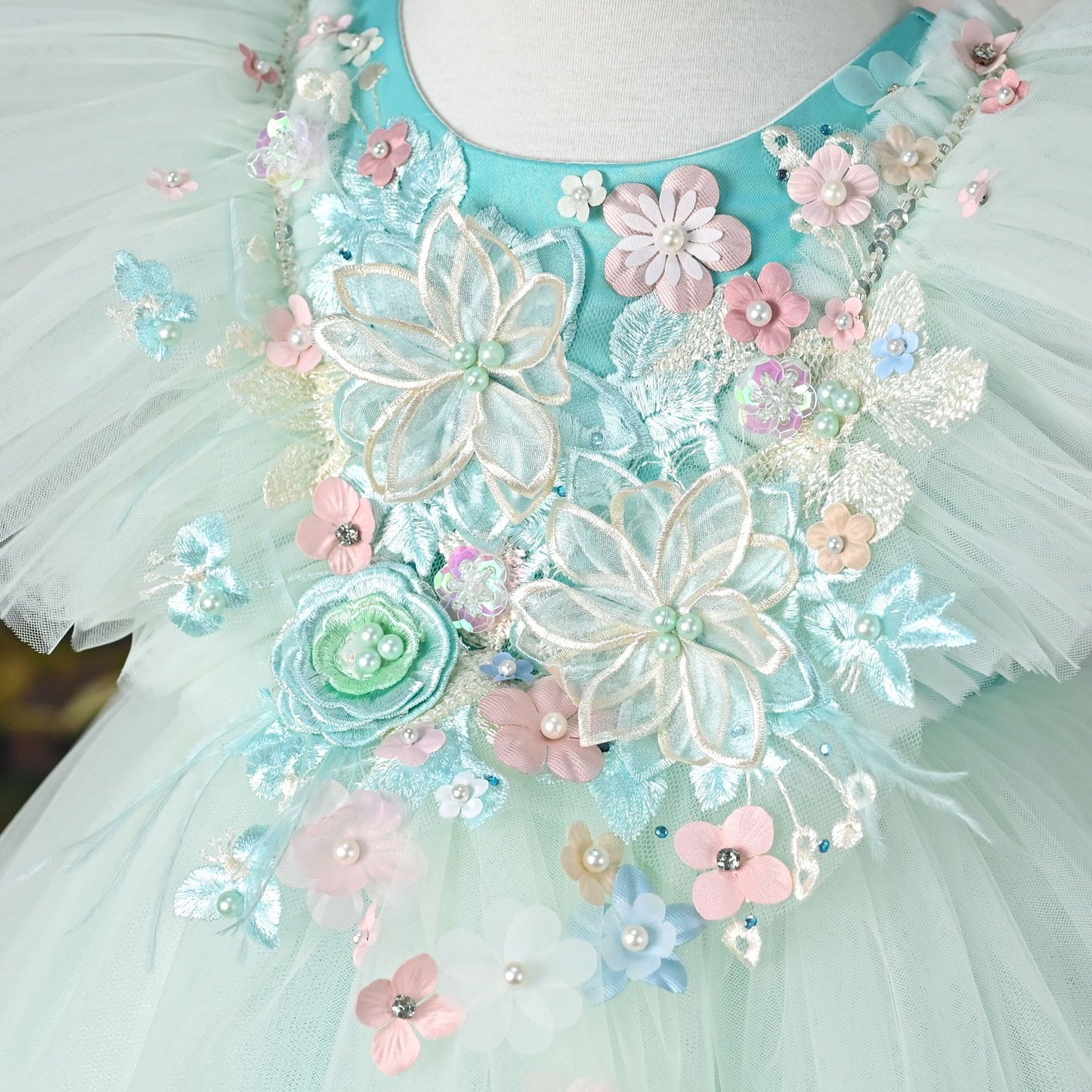 Blue Floral Party Dress for Girls