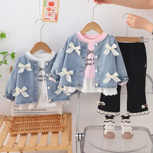 Children's 3-Piece Denim Set with Bows