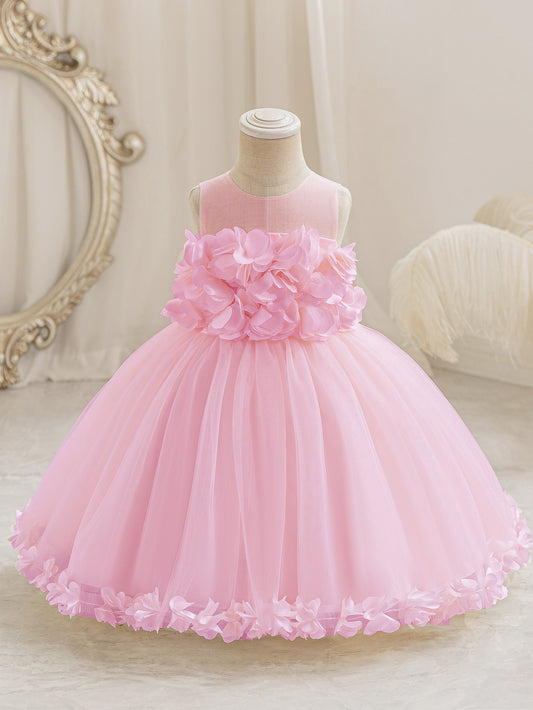 Vestido de fiesta infantil con flores de tul 
