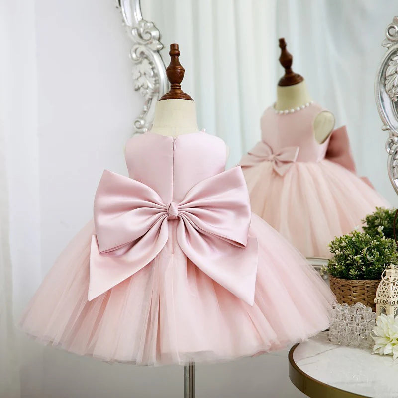 Children's Party Dress with Bow and Pearls
