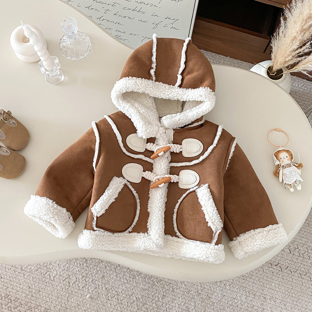 Fur Children's Plush Coat Cute Winter New Girls Coats+pants