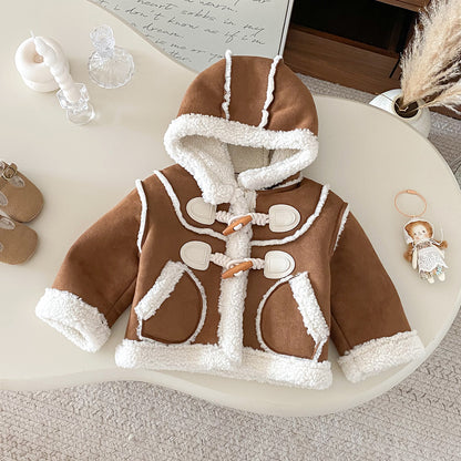 Fur Children's Plush Coat Cute Winter New Girls Coats+pants