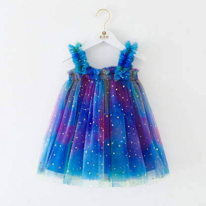 Vestido de tul infantil con estrellas de colores