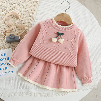 Children's Knitted Set with Cherry Prints
