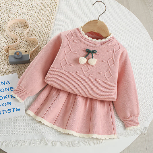 Children's Knitted Set with Cherry Prints