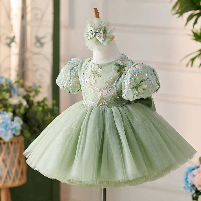 Bright Floral Green Children's Party Dress
