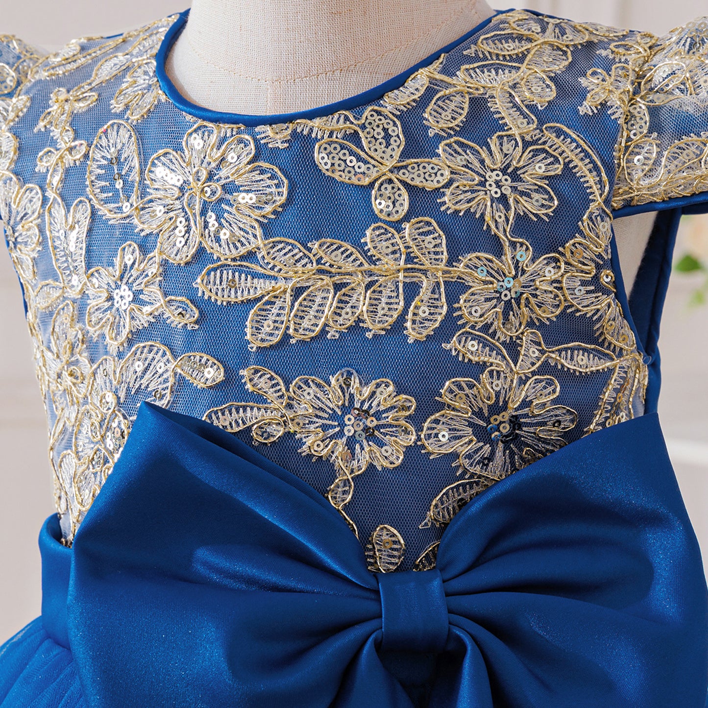 Children's Party Dress with Flowers and Bow