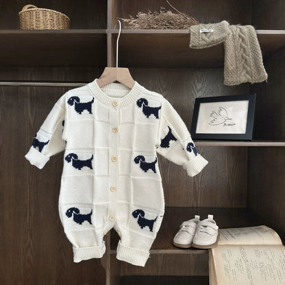 Children's Knitted Jumpsuit with Puppies