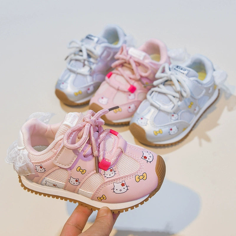 Kids' Sneakers with Cute Kitten and Bow