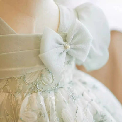 Children's Party Dress with Flowers and Bow