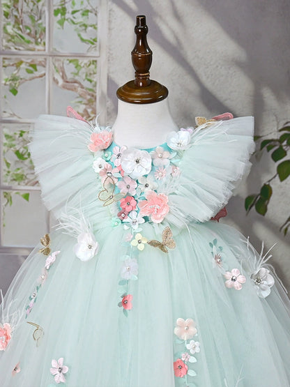 Enchanted Green Floral Party Dress