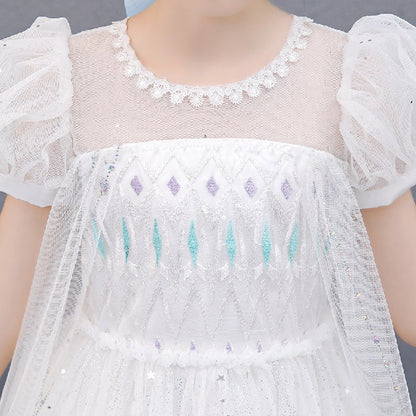 White children's dress with glitter.