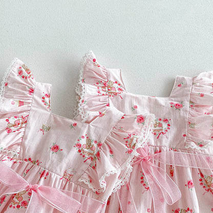 Children's Dress with Teddy Bears and Flowers