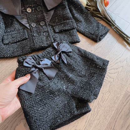 Girls' Black Outfit with Small Bows