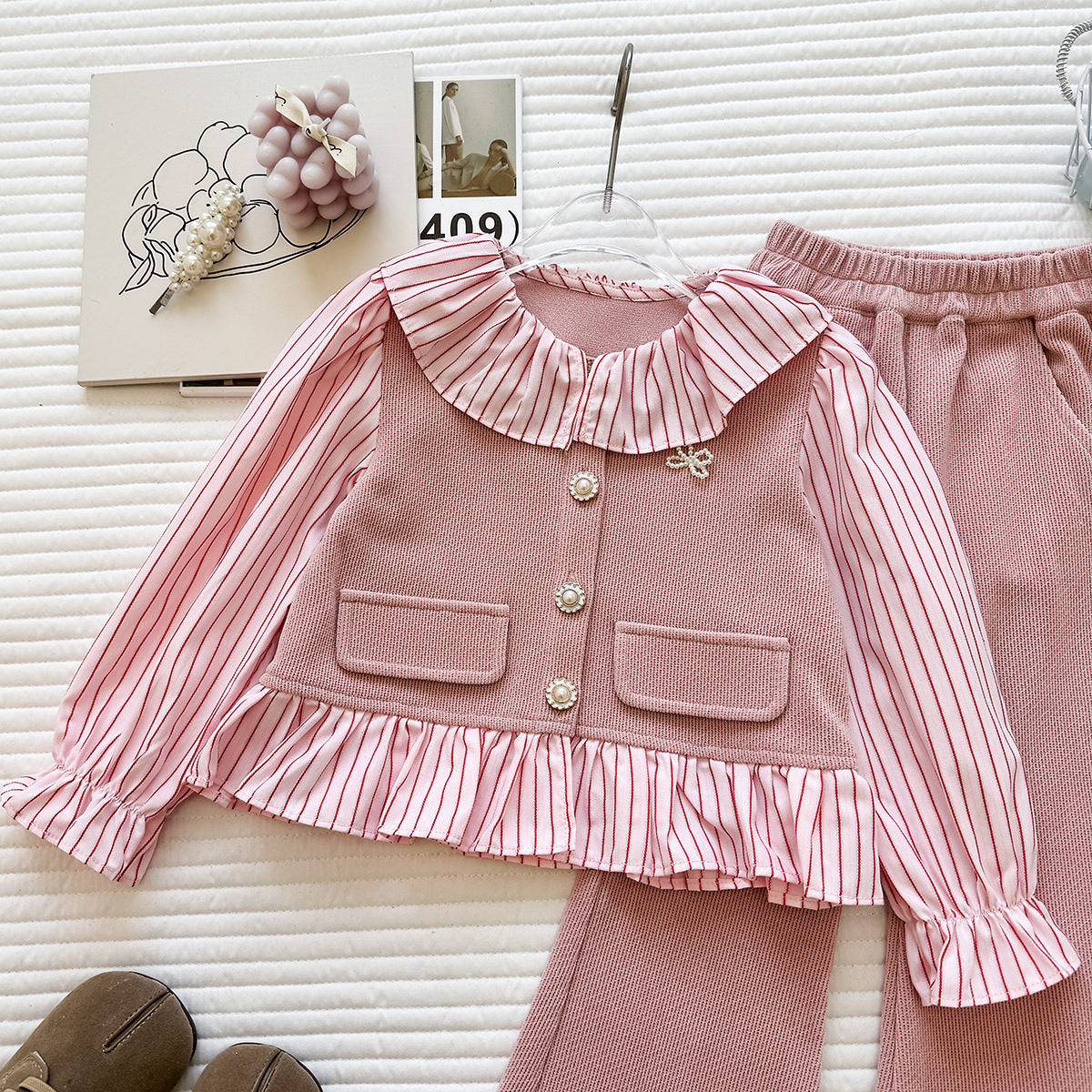 Children's Set with Ruffles and Pearl Buttons